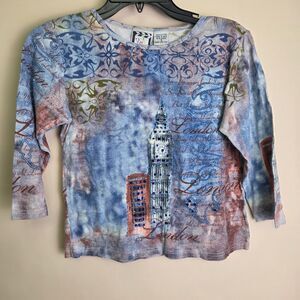 Vintage Take Two London Graphic Embellished Top Size Small